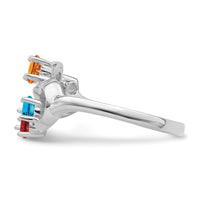 Sterling Silver Rhodium-plated Synthetic 5 Stone Mother's Ring