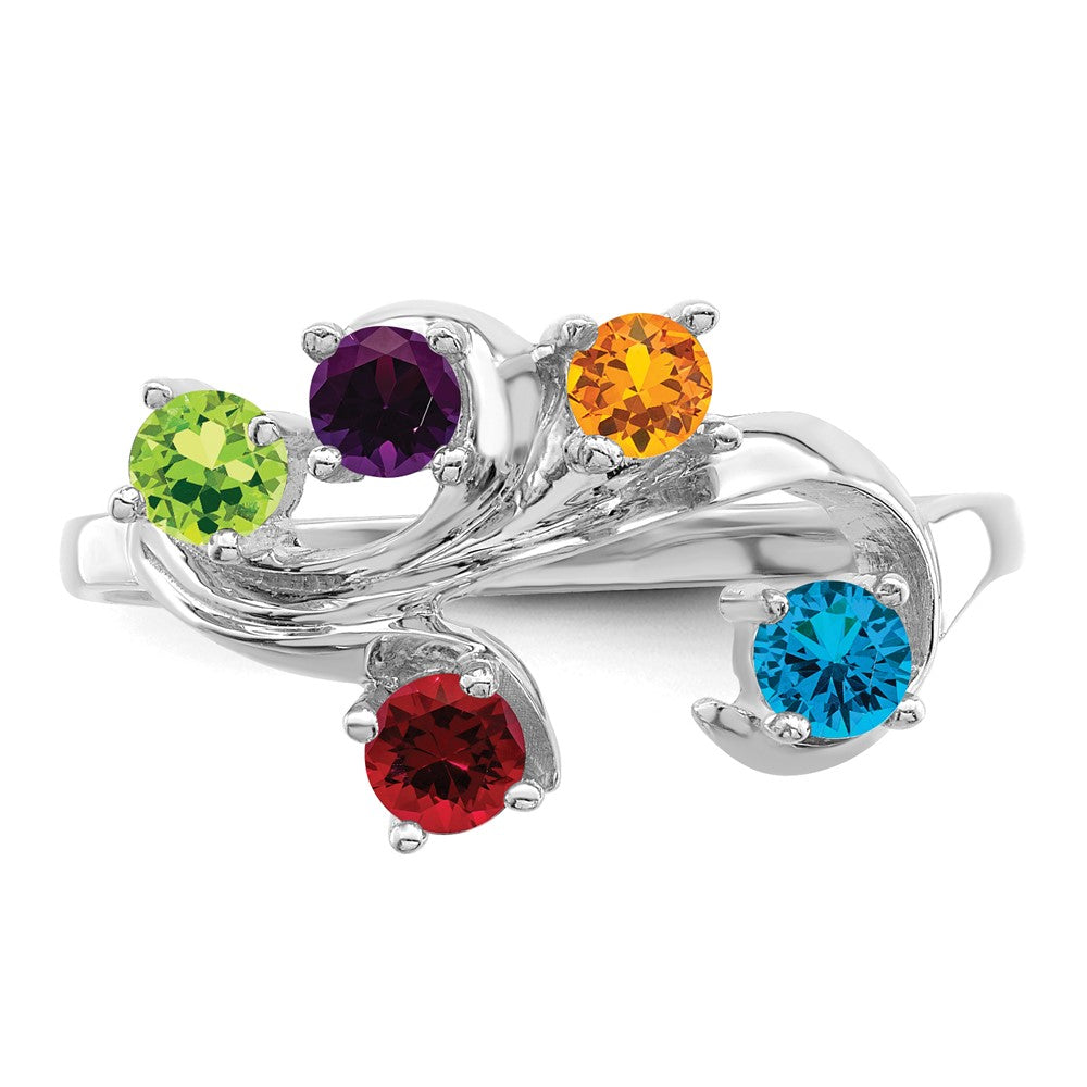 Sterling Silver Rhodium-plated Synthetic 5 Stone Mother's Ring