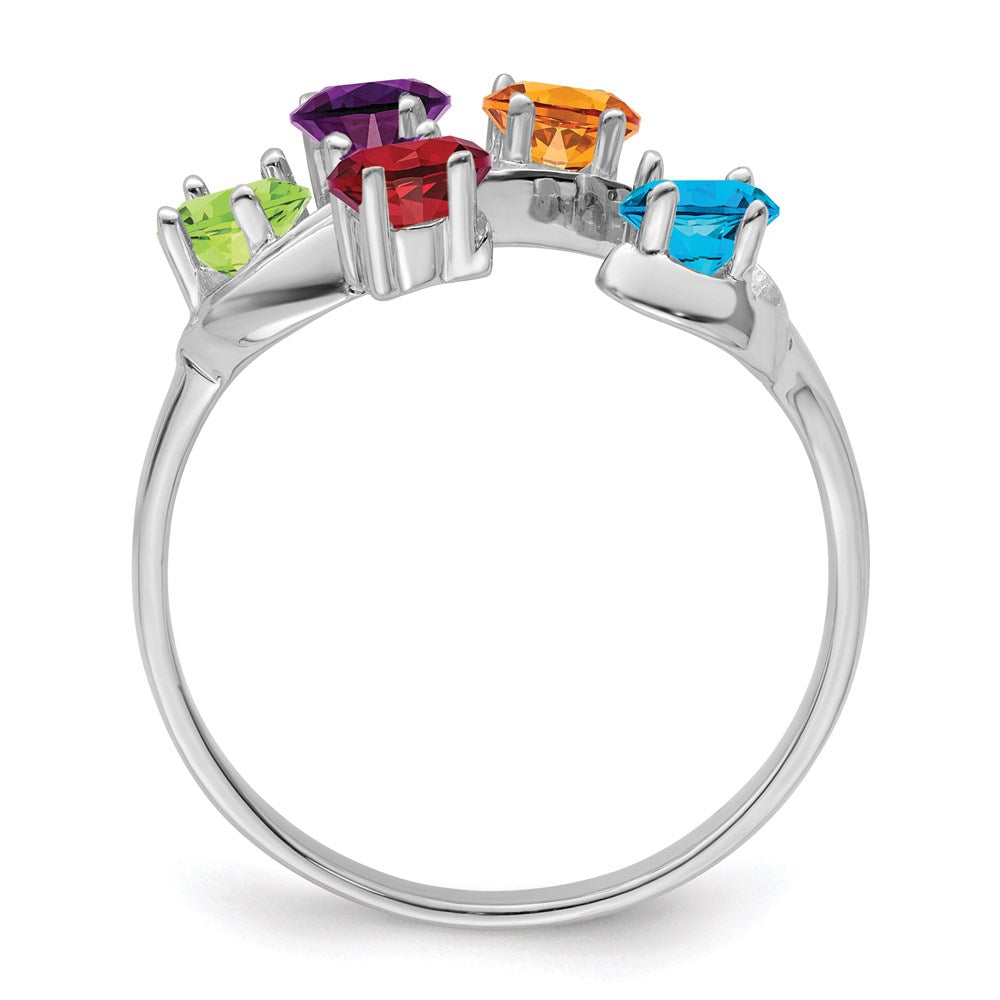 Sterling Silver Rhodium-plated Synthetic 5 Stone Mother's Ring