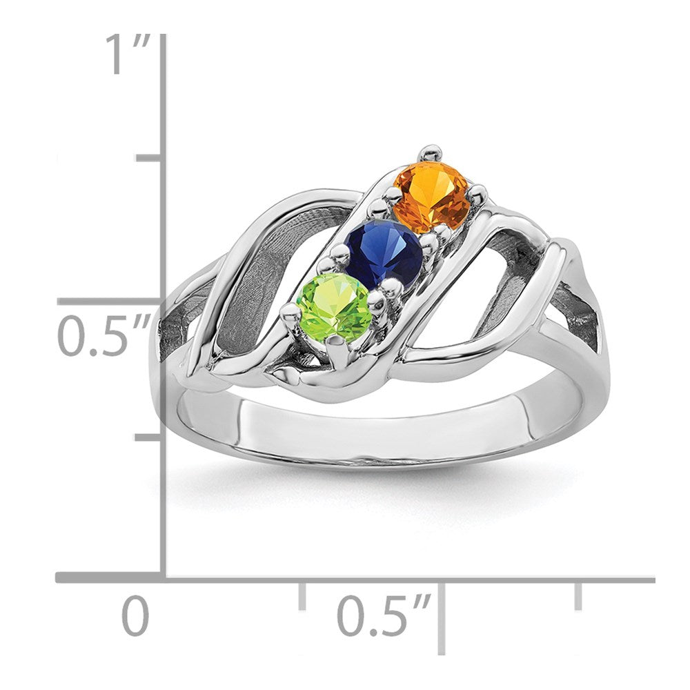 Sterling Silver Rhodium-plated Synthetic 3 Stone Mother's Ring