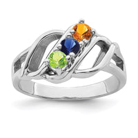 Sterling Silver Rhodium-plated Synthetic 3 Stone Mother's Ring