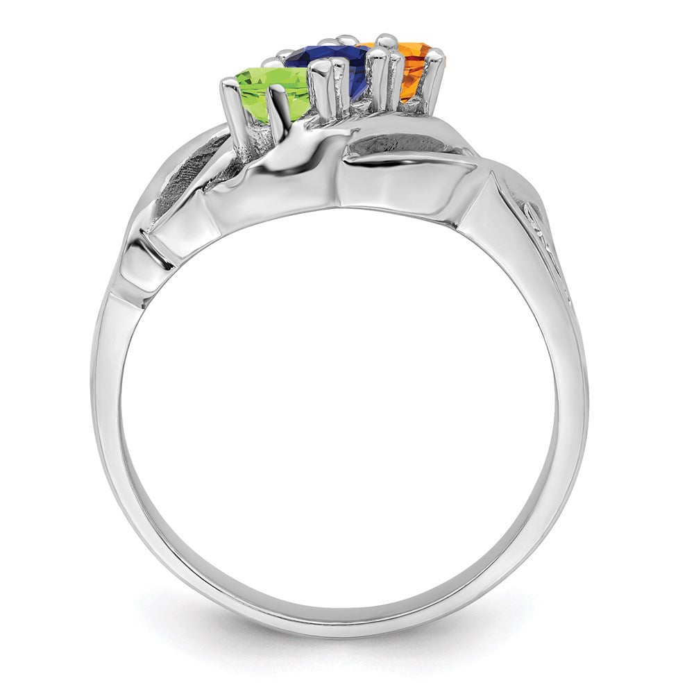 Sterling Silver Rhodium-plated Synthetic 3 Stone Mother's Ring