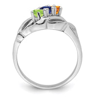 Sterling Silver Rhodium-plated Synthetic 3 Stone Mother's Ring