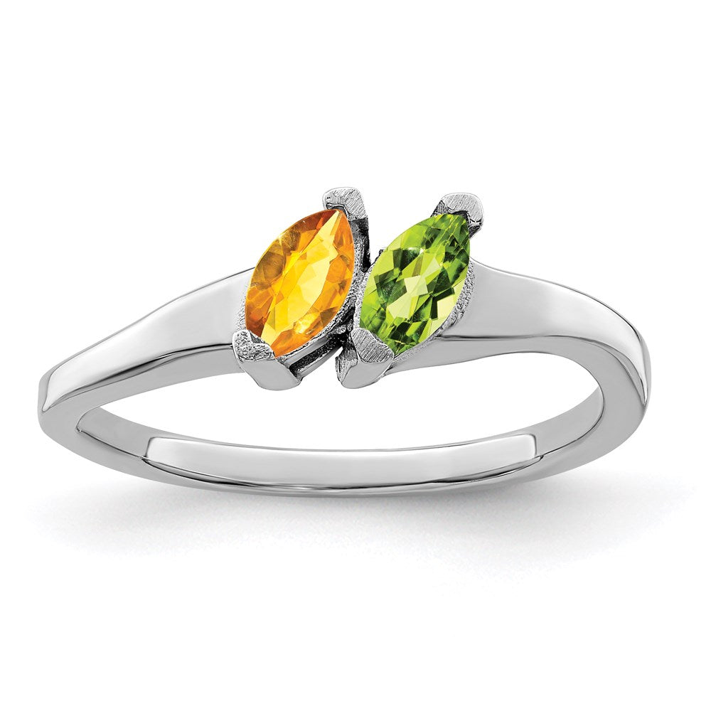 Sterling Silver Rhodium-plated Synthetic 2 Stone Mother's Ring