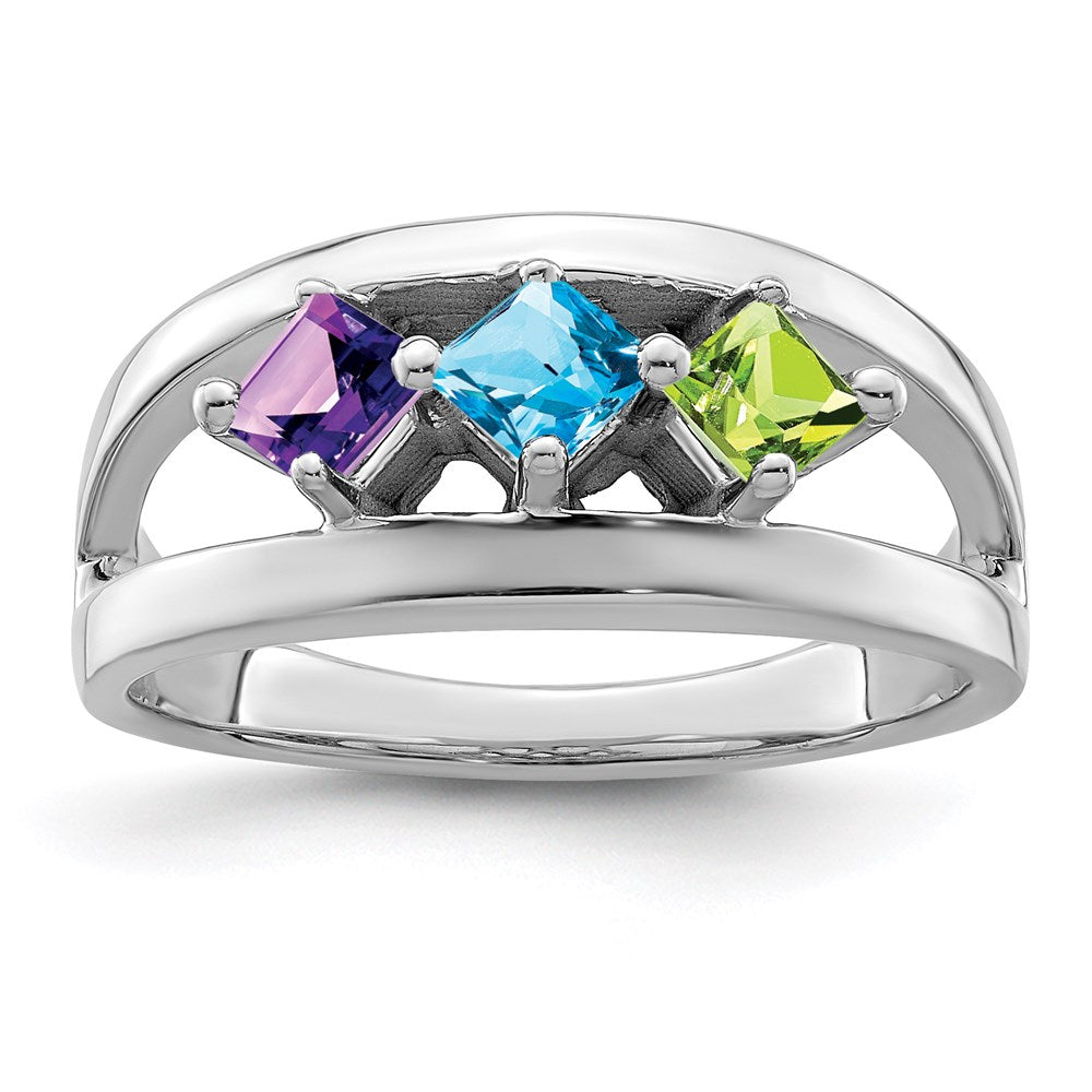 Sterling Silver Rhodium-plated Synthetic Family Jewelry Ring