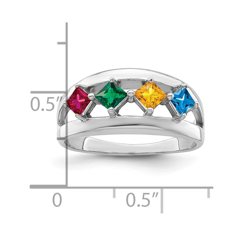 Sterling Silver Rhodium-plated Synthetic Family Jewelry Ring
