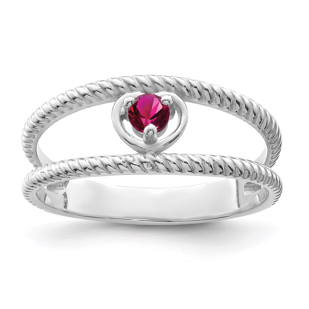 Sterling Silver Rhodium-plated Synthetic Single Stone Mother's Ring