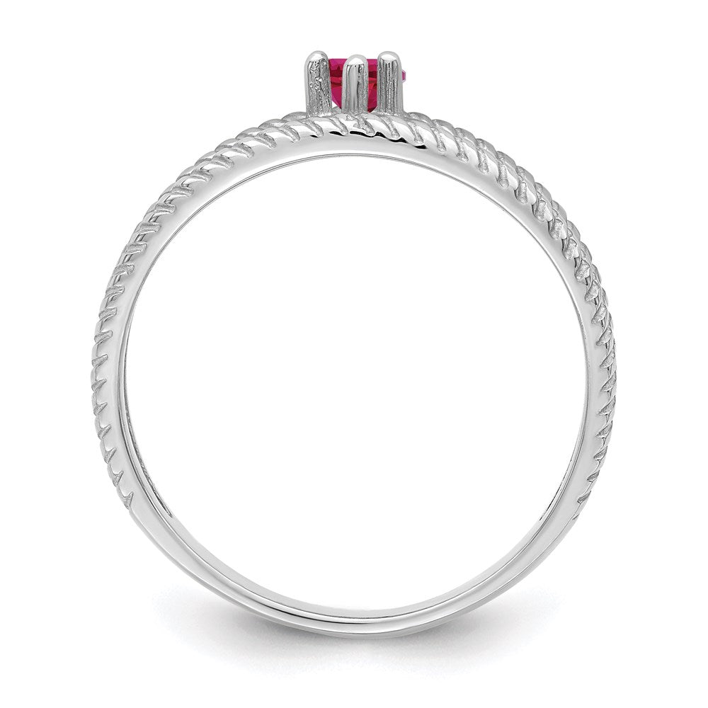 Sterling Silver Rhodium-plated Synthetic Single Stone Mother's Ring