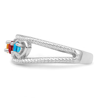 Sterling Silver Rhodium-plated Synthetic Family Jewelry Ring