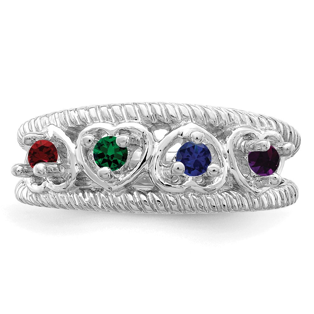 Sterling Silver Rhodium-plated Synthetic Family Jewelry Ring