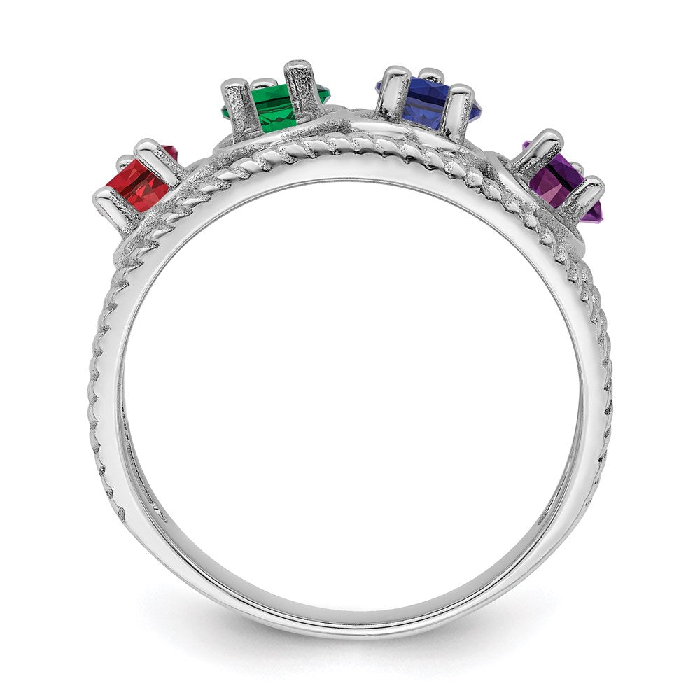 Sterling Silver Rhodium-plated Synthetic Family Jewelry Ring