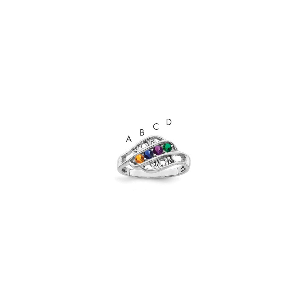 Sterling Silver Rhodium-plated Synthetic Family Jewelry Ring