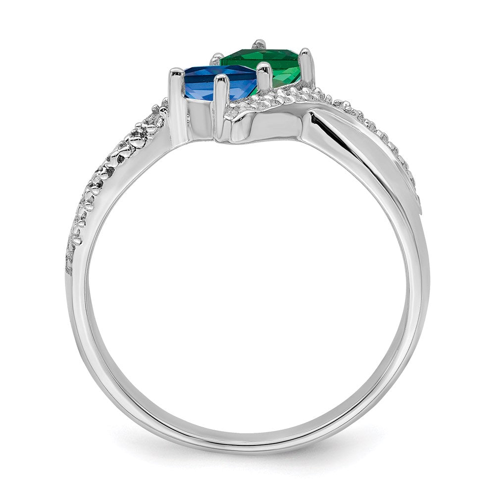 Sterling Silver Rhodium Diamond & Synthetic 2 Stone Mother's Ring