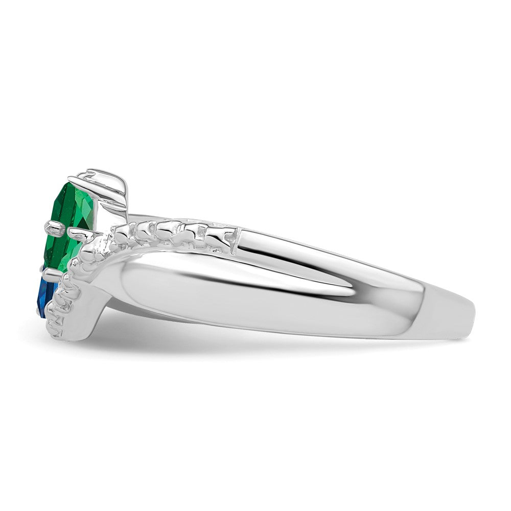 Sterling Silver Rhodium Diamond & Synthetic 2 Stone Mother's Ring