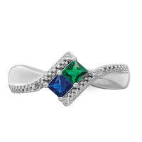 Sterling Silver Rhodium Diamond & Synthetic 2 Stone Mother's Ring