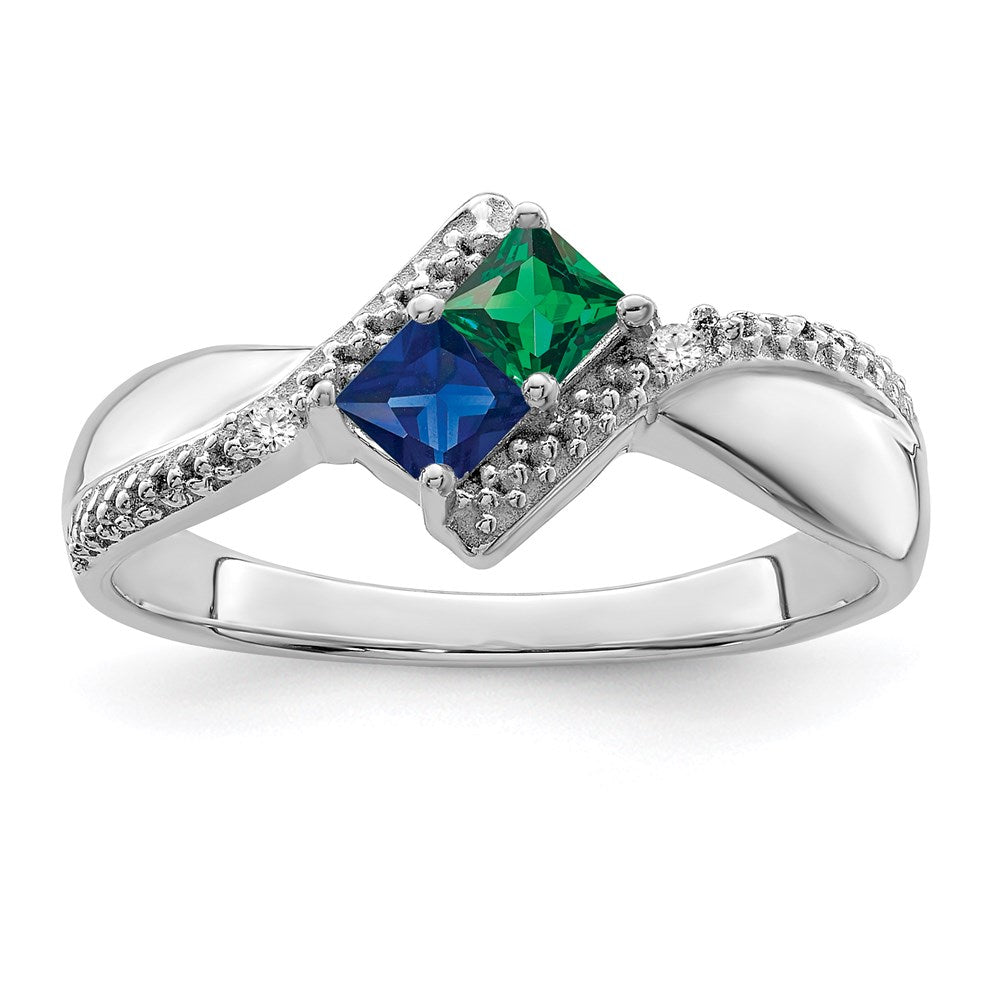 Sterling Silver Rhodium Diamond & Synthetic 2 Stone Mother's Ring
