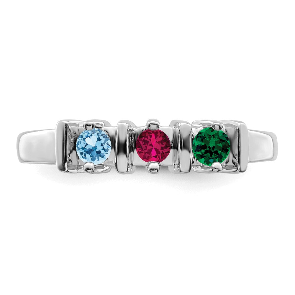 Sterling Silver Rhodium-plated Synthetic 3 Stone Mother's Ring
