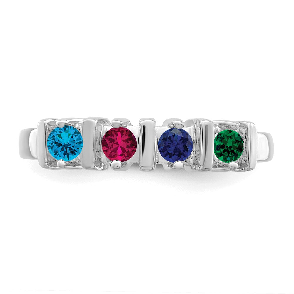 Sterling Silver Rhodium-plated Synthetic 4 Stone Mother's Ring