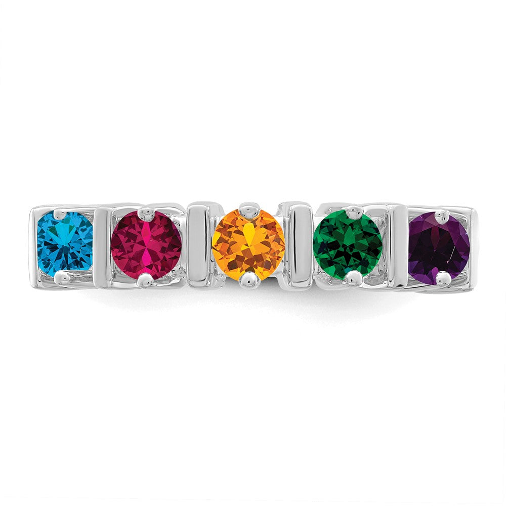 Sterling Silver Rhodium-plated Synthetic 5 Stone Mother's Ring