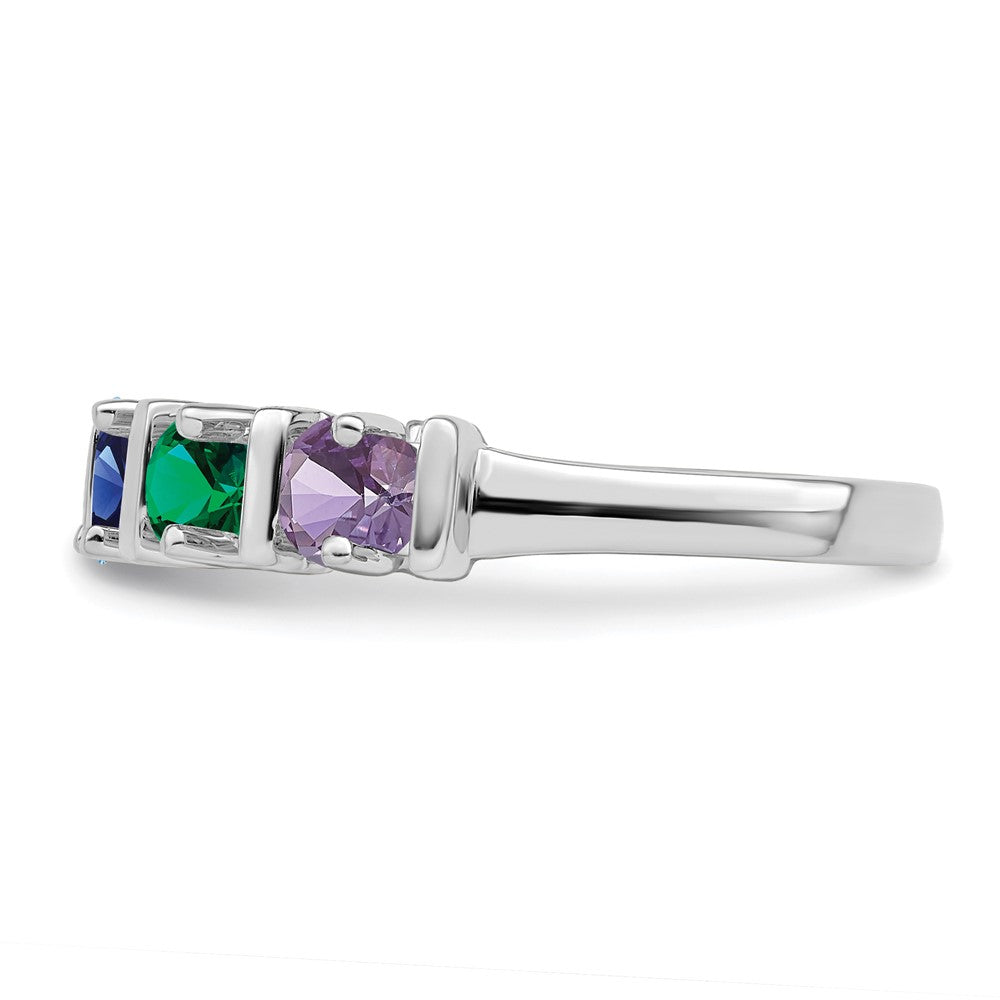 Sterling Silver Rhodium-plated Synthetic 6 Stone Mother's Ring