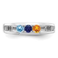Sterling Silver Rhodium-plated 3mm Synthetic family jewelry ring