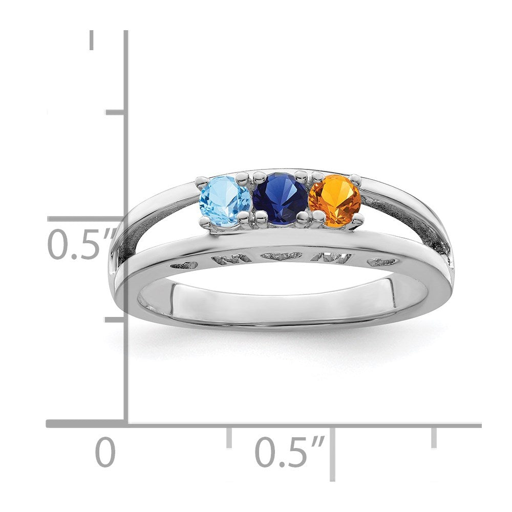 Sterling Silver Rhodium-plated 3mm Synthetic family jewelry ring