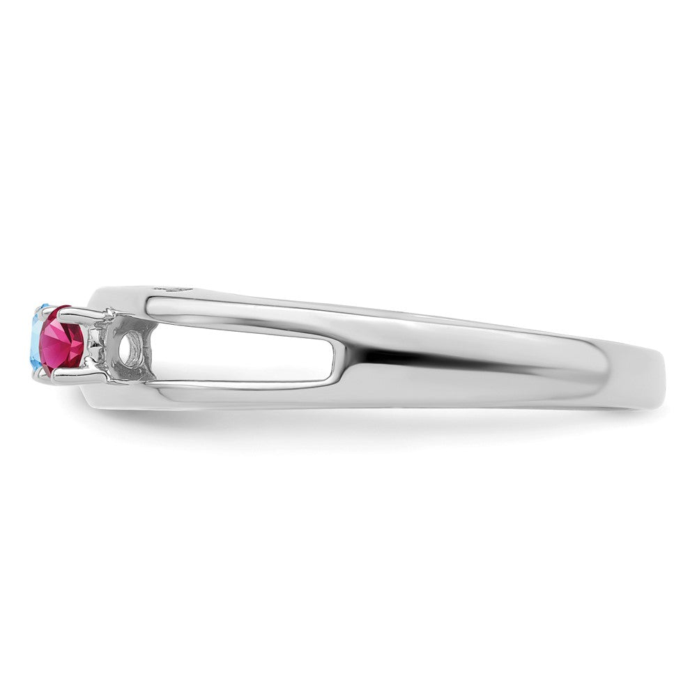 Sterling Silver Rhodium-plated 3mm Synthetic family jewelry ring