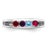 Sterling Silver Rhodium-plated 3mm Synthetic family jewelry ring