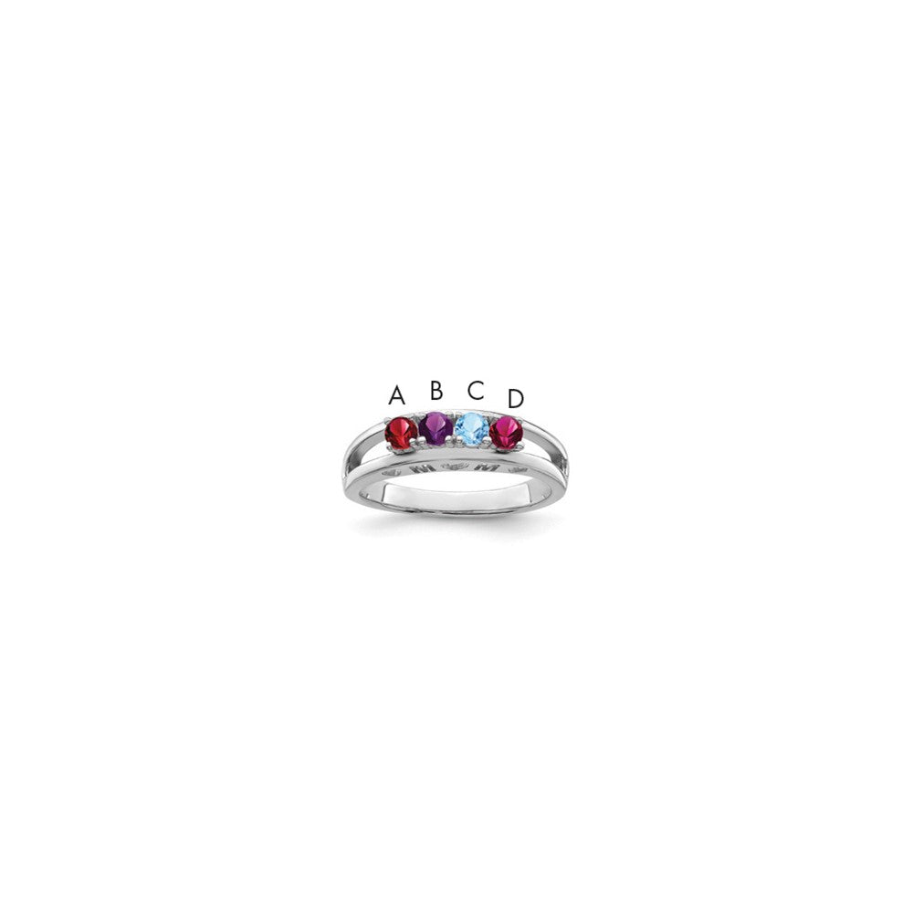 Sterling Silver Rhodium-plated 3mm Synthetic family jewelry ring