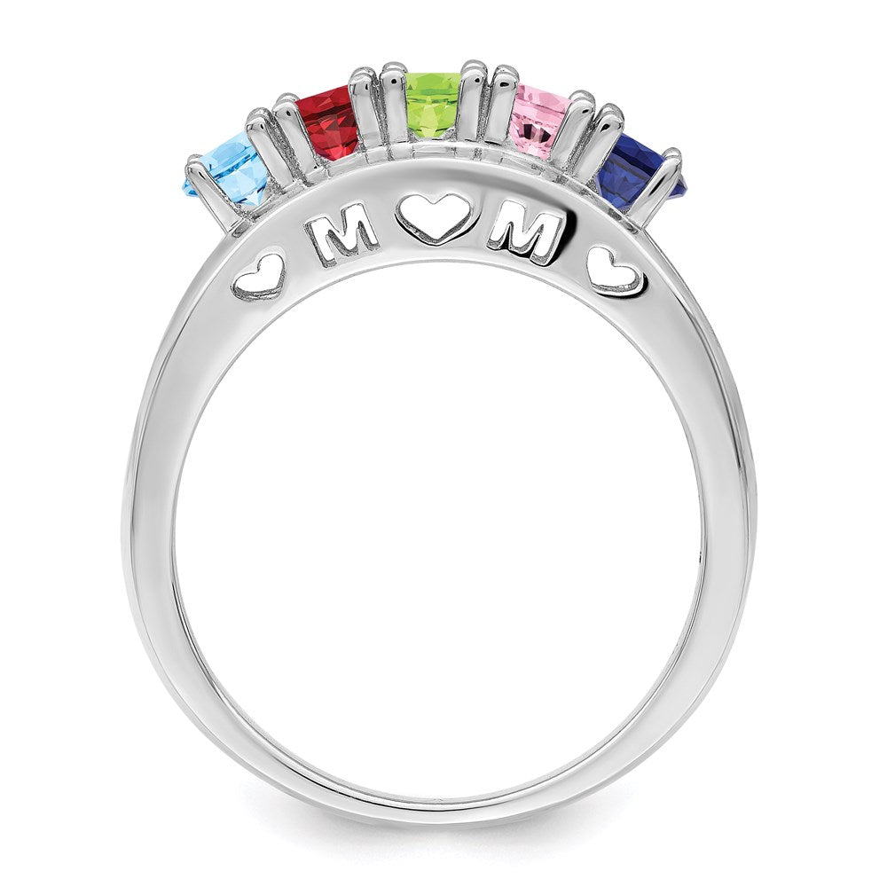 Sterling Silver Rhodium-plated 3mm Synthetic Family Jewelry Ring