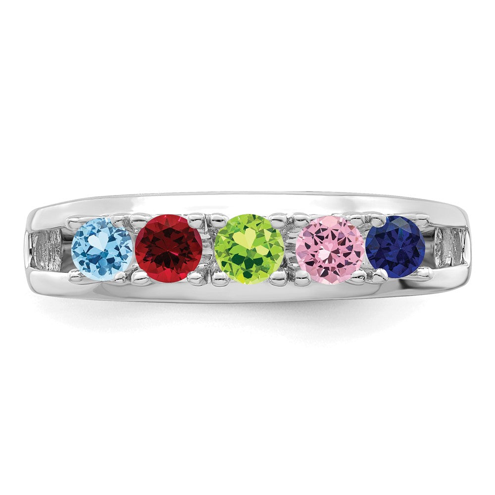 Sterling Silver Rhodium-plated 3mm Synthetic Family Jewelry Ring
