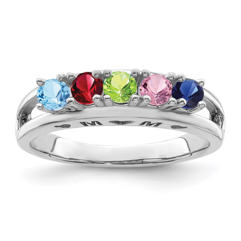 Sterling Silver Rhodium-plated 3mm Synthetic Family Jewelry Ring
