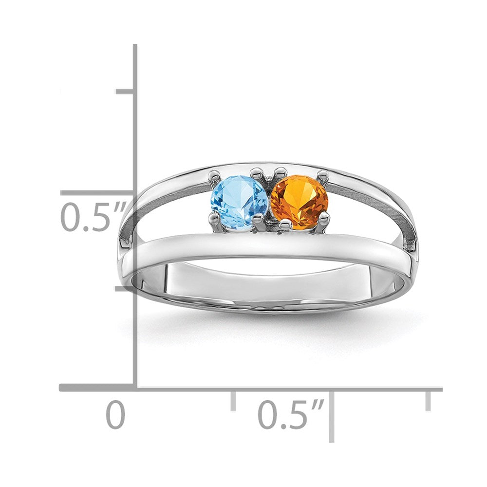 Sterling Silver Rhodium-plated Synthetic 2 Stone Mother's Ring