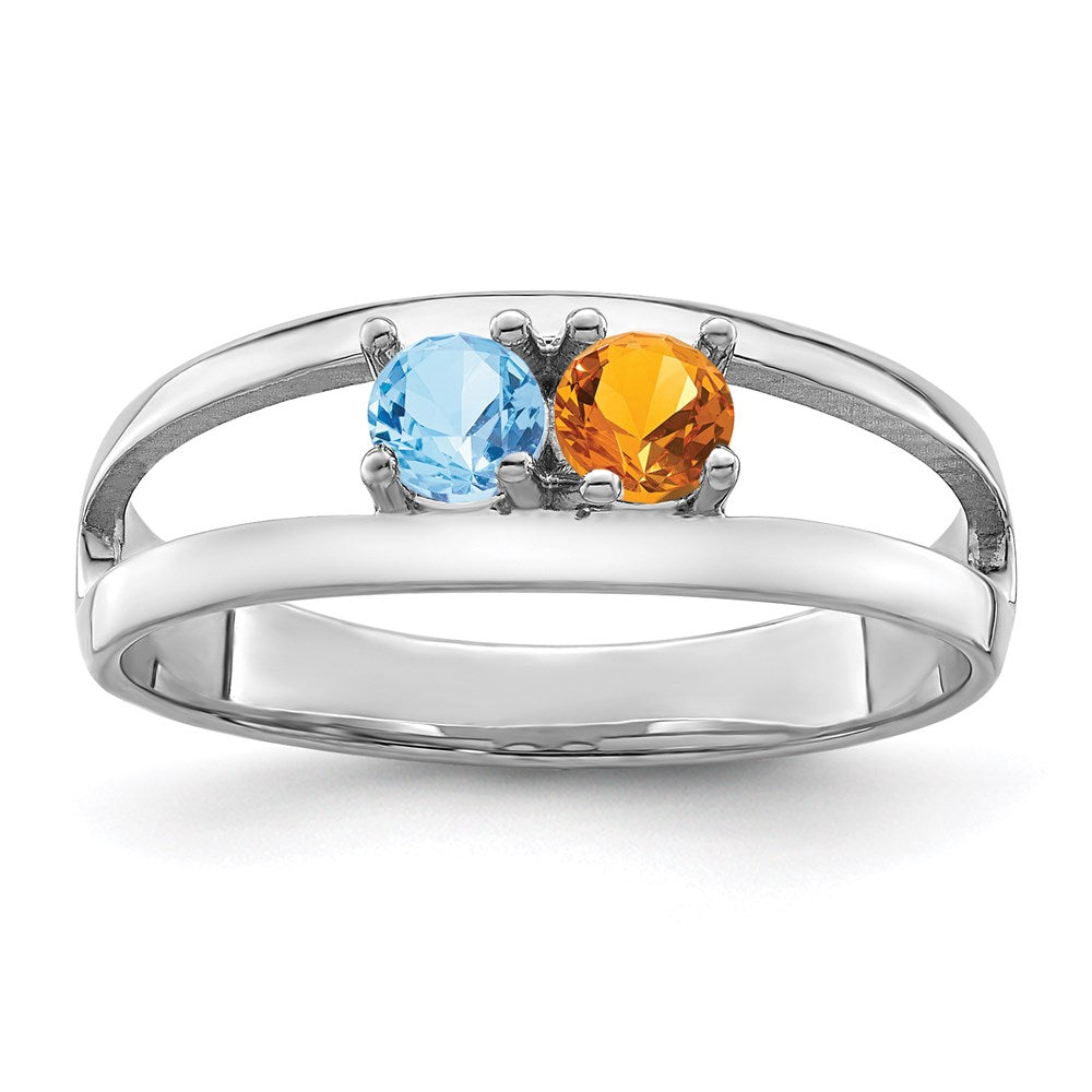 Sterling Silver Rhodium-plated Synthetic 2 Stone Mother's Ring