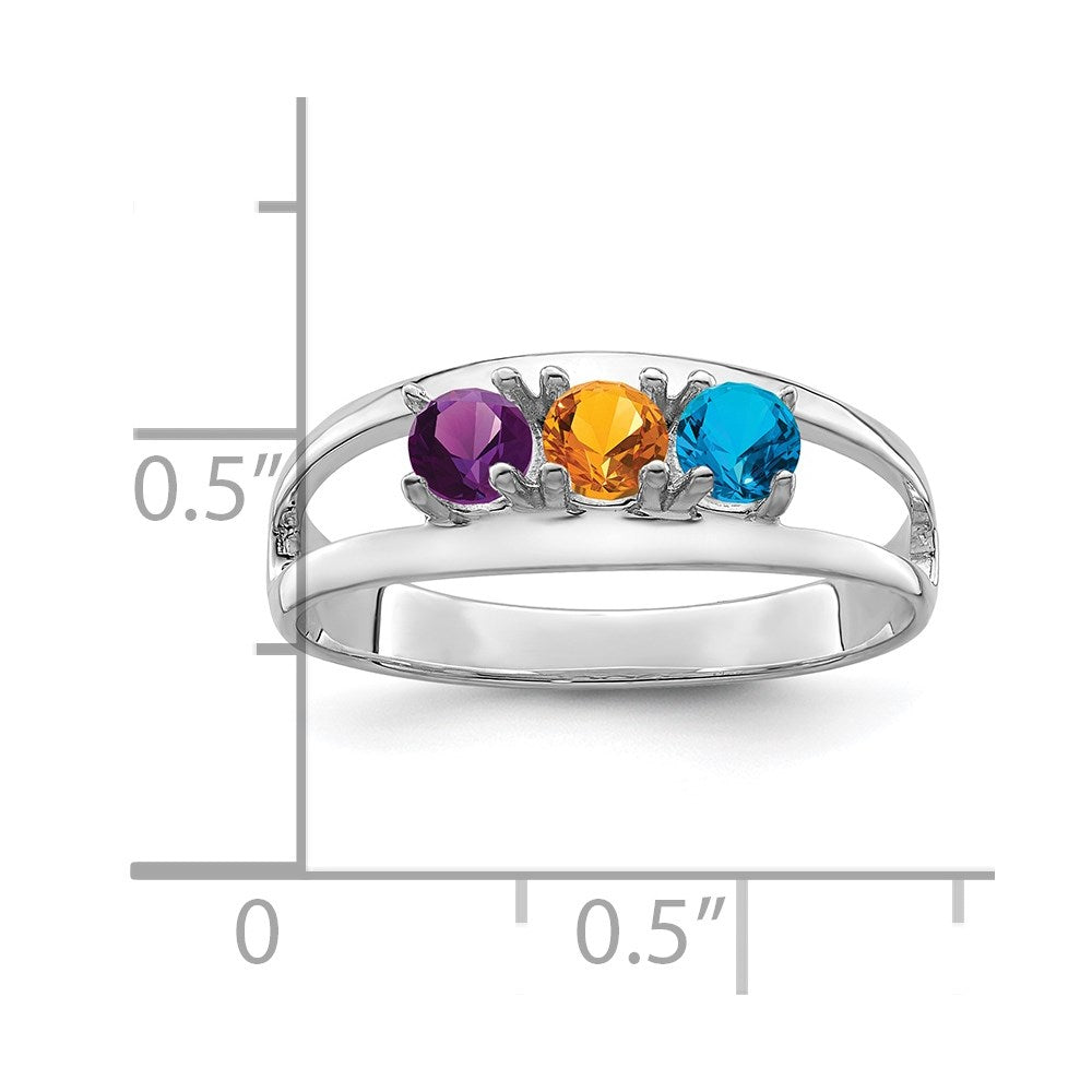 Sterling Silver Rhodium-plated Synthetic 3 Stone Mother's Ring