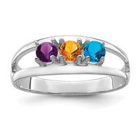Sterling Silver Rhodium-plated Synthetic 3 Stone Mother's Ring
