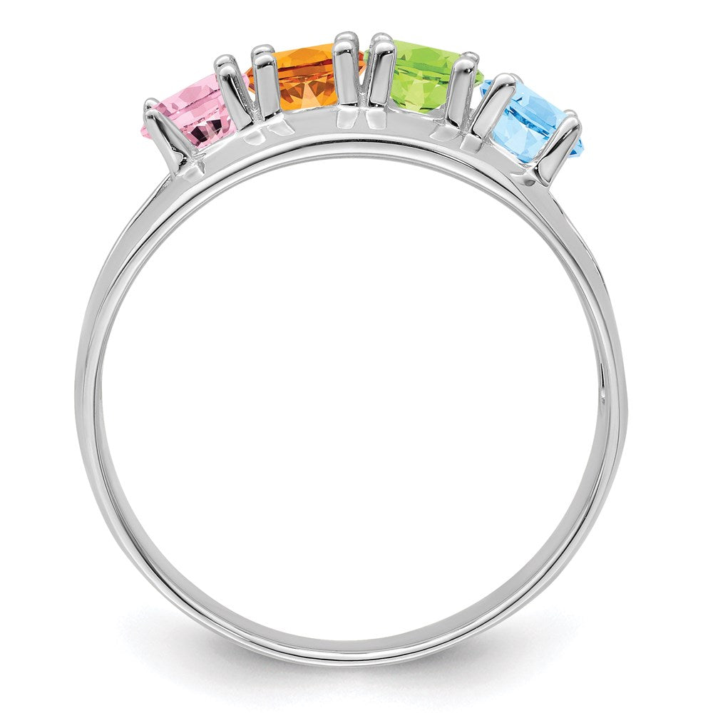 Sterling Silver Rhodium-plated Synthetic 4 Stone Mother's Ring