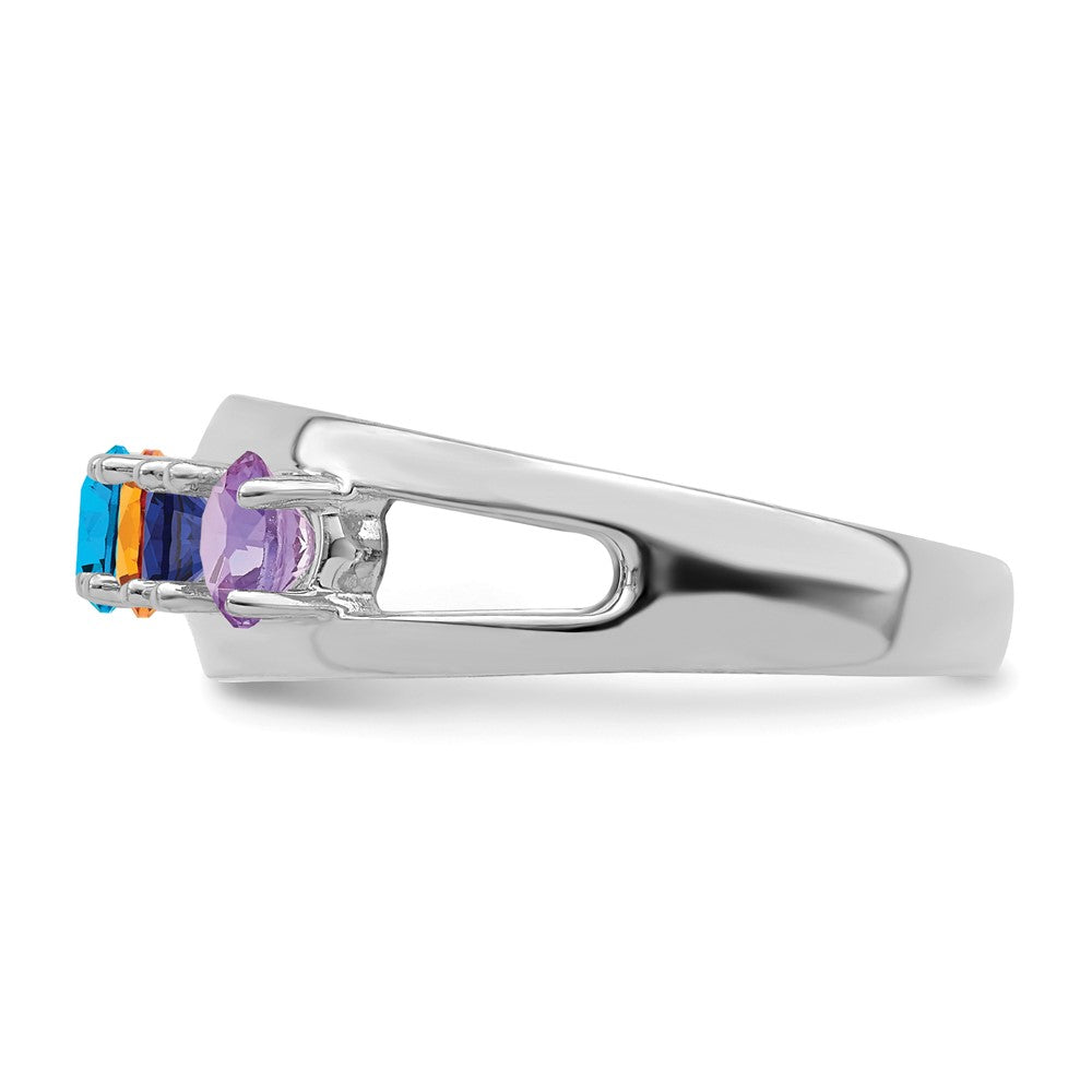 Sterling Silver Rhodium-plated Synthetic 5 Stone Mother's Ring