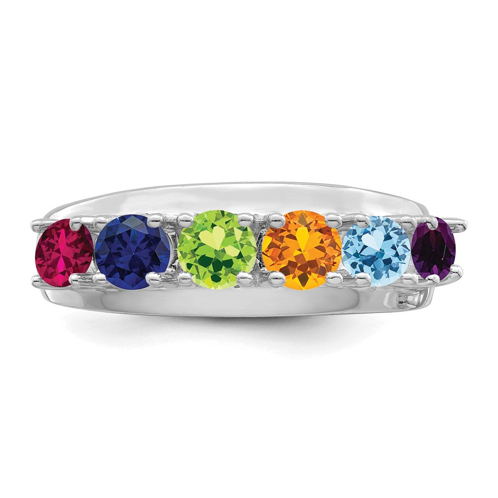 Sterling Silver Rhodium-plated Synthetic 6 Stone Mother's Ring