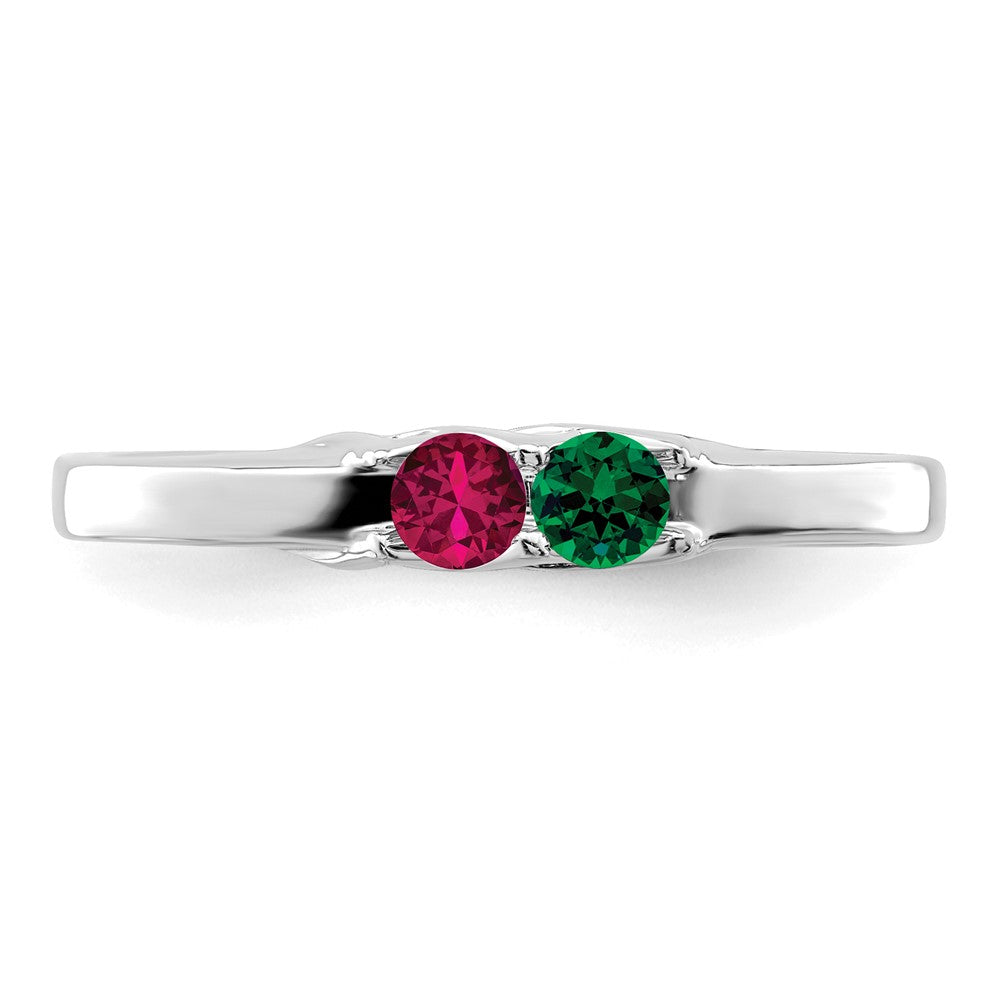 Sterling Silver Rhodium-plated Synthetic 2 Stone Mother's Ring