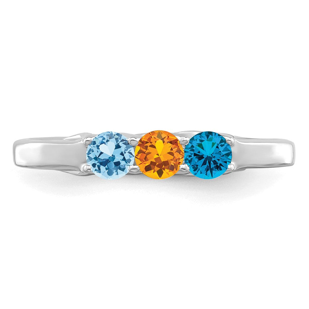 Sterling Silver Rhodium-plated Synthetic 3 Stone Mother's Ring