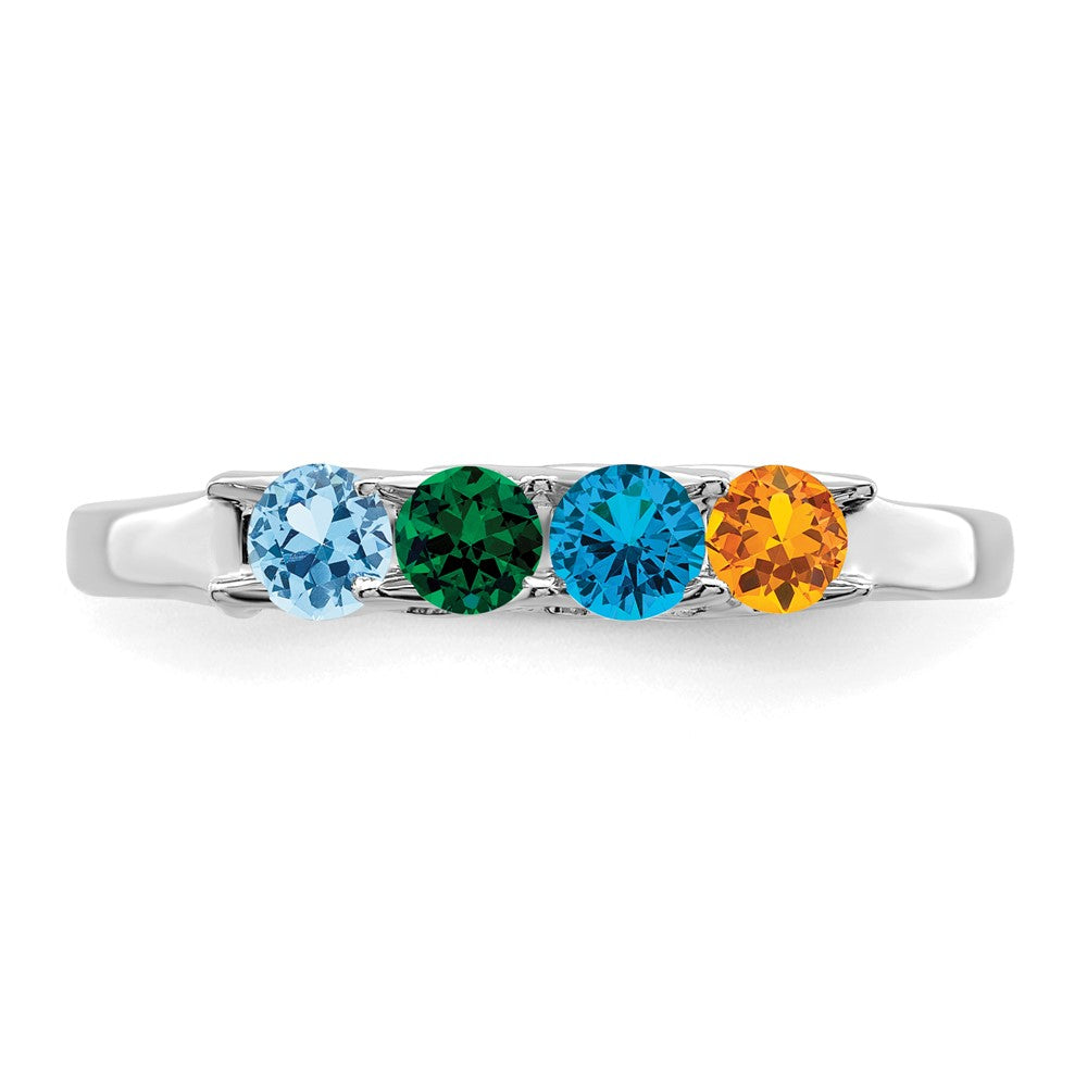 Sterling Silver Rhodium-plated Synthetic 4 Stone Mother's Ring