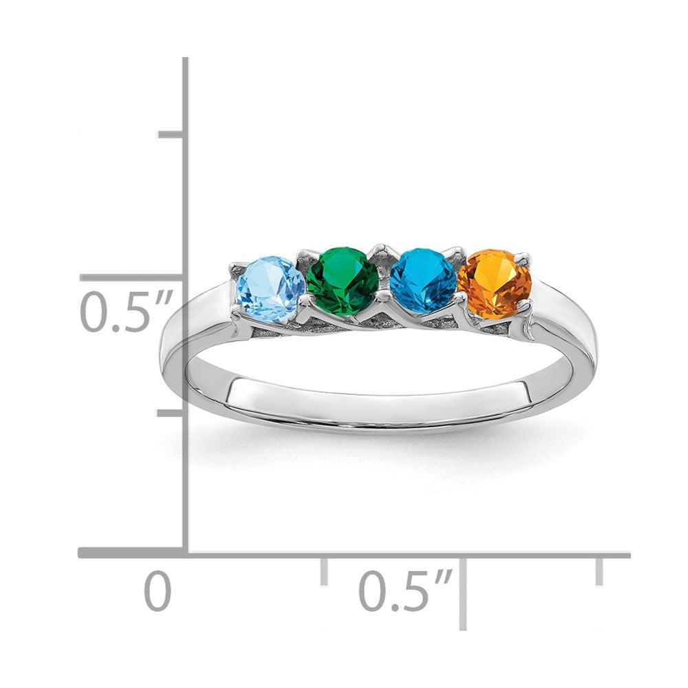 Sterling Silver Rhodium-plated Synthetic 4 Stone Mother's Ring
