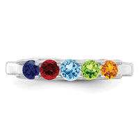 Sterling Silver Rhodium-plated Synthetic 5 Stone Mother's Ring