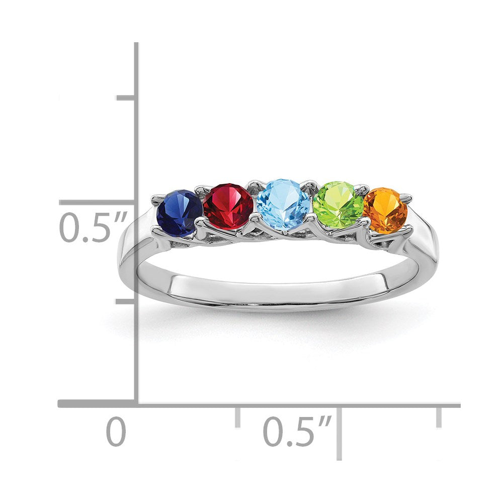 Sterling Silver Rhodium-plated Synthetic 5 Stone Mother's Ring