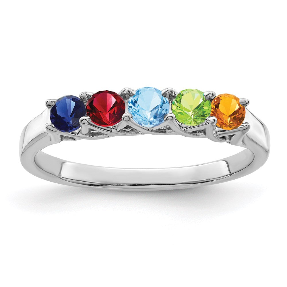 Sterling Silver Rhodium-plated Synthetic 5 Stone Mother's Ring