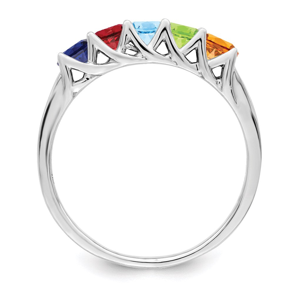Sterling Silver Rhodium-plated Synthetic 5 Stone Mother's Ring
