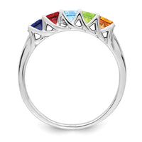 Sterling Silver Rhodium-plated Synthetic 5 Stone Mother's Ring