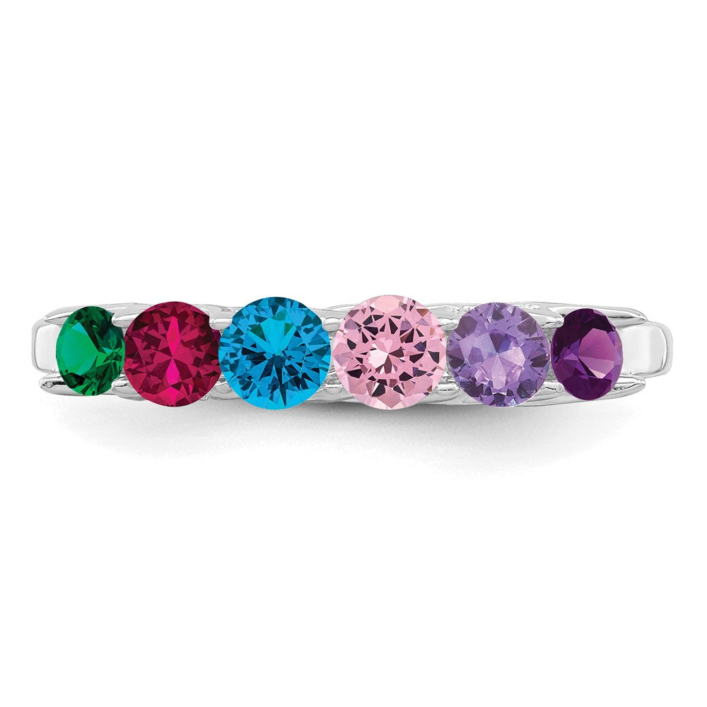 Sterling Silver Rhodium-plated Synthetic 6 Stone Mother's Ring