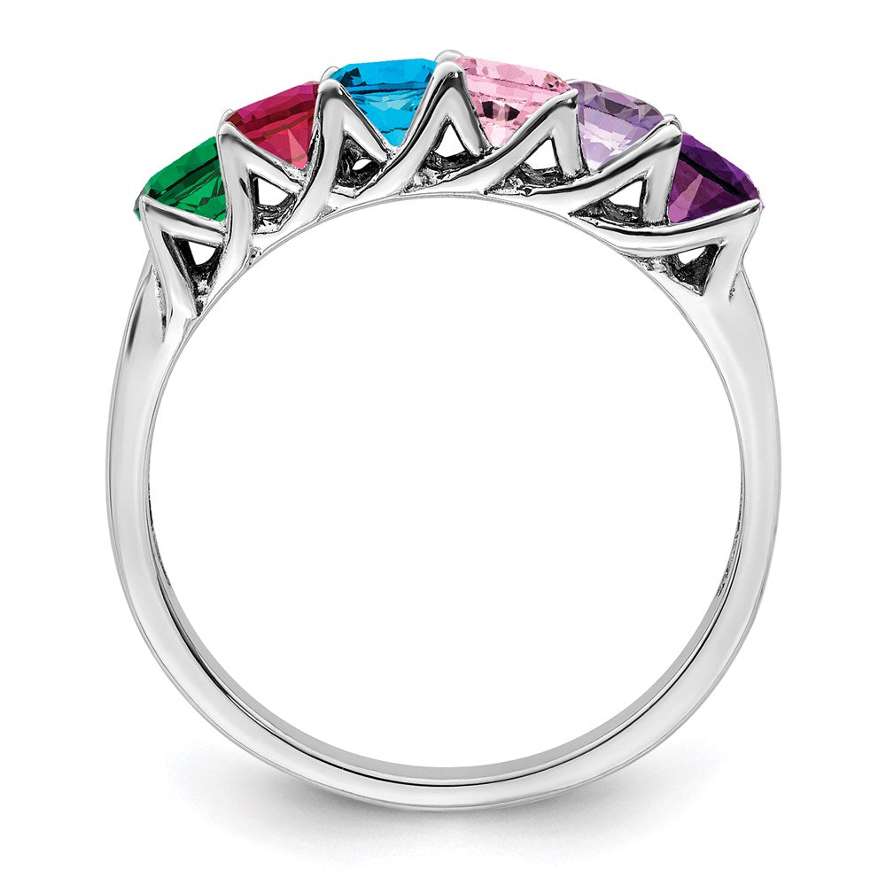 Sterling Silver Rhodium-plated Synthetic 6 Stone Mother's Ring